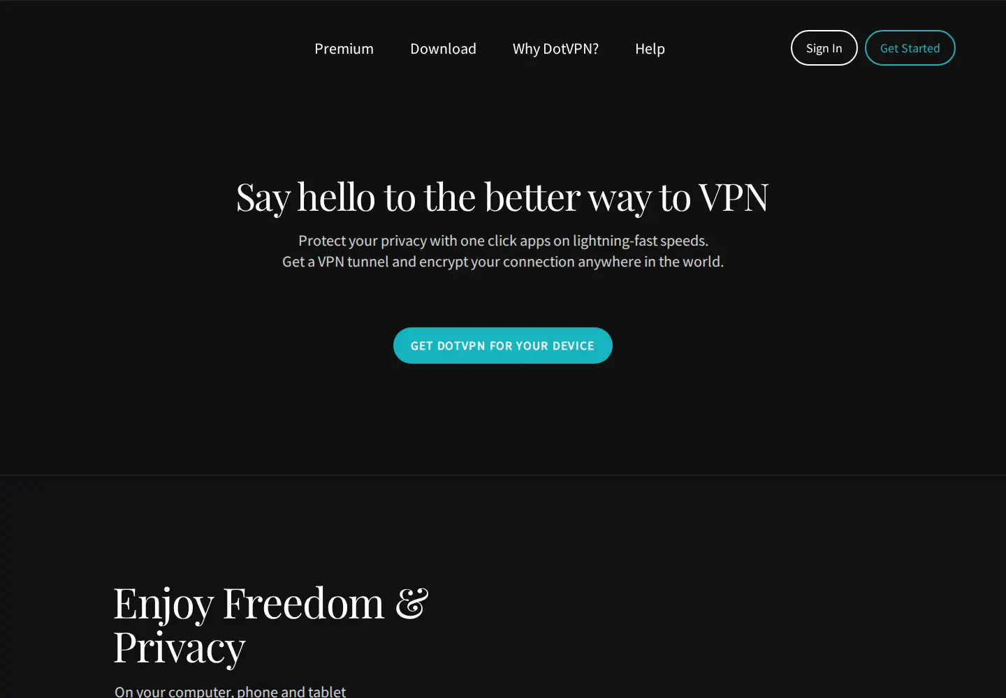 Captured homepage of dotvpn.com in the current scan