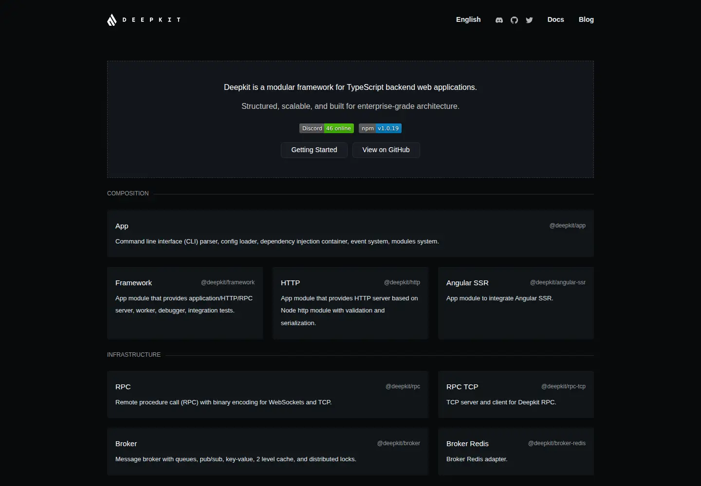 Captured homepage of deepkit.io in the current scan