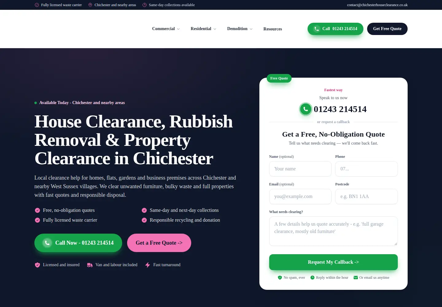Screenshot of chichesterhouseclearance.co.uk
