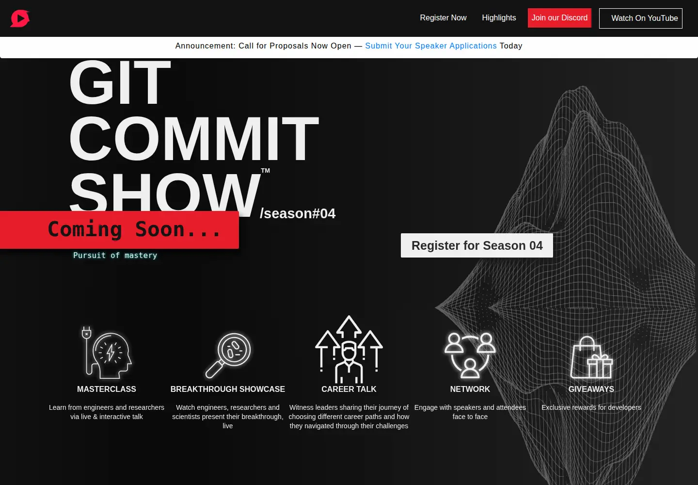 Captured homepage of gitcommit.show in the current scan