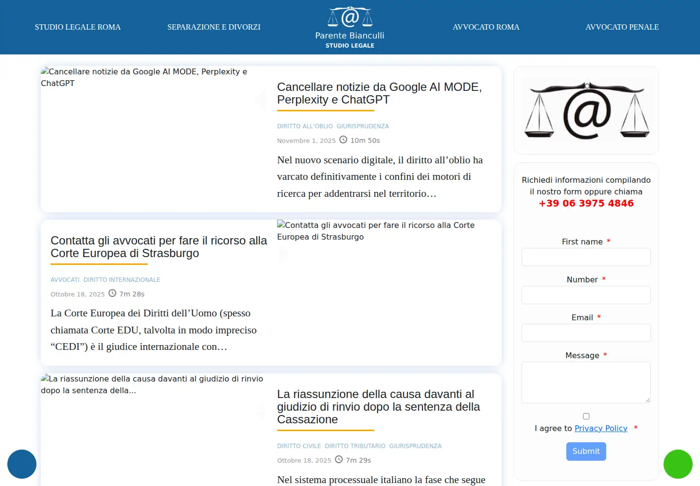 Screenshot of studiolegaleparentebianculli.com