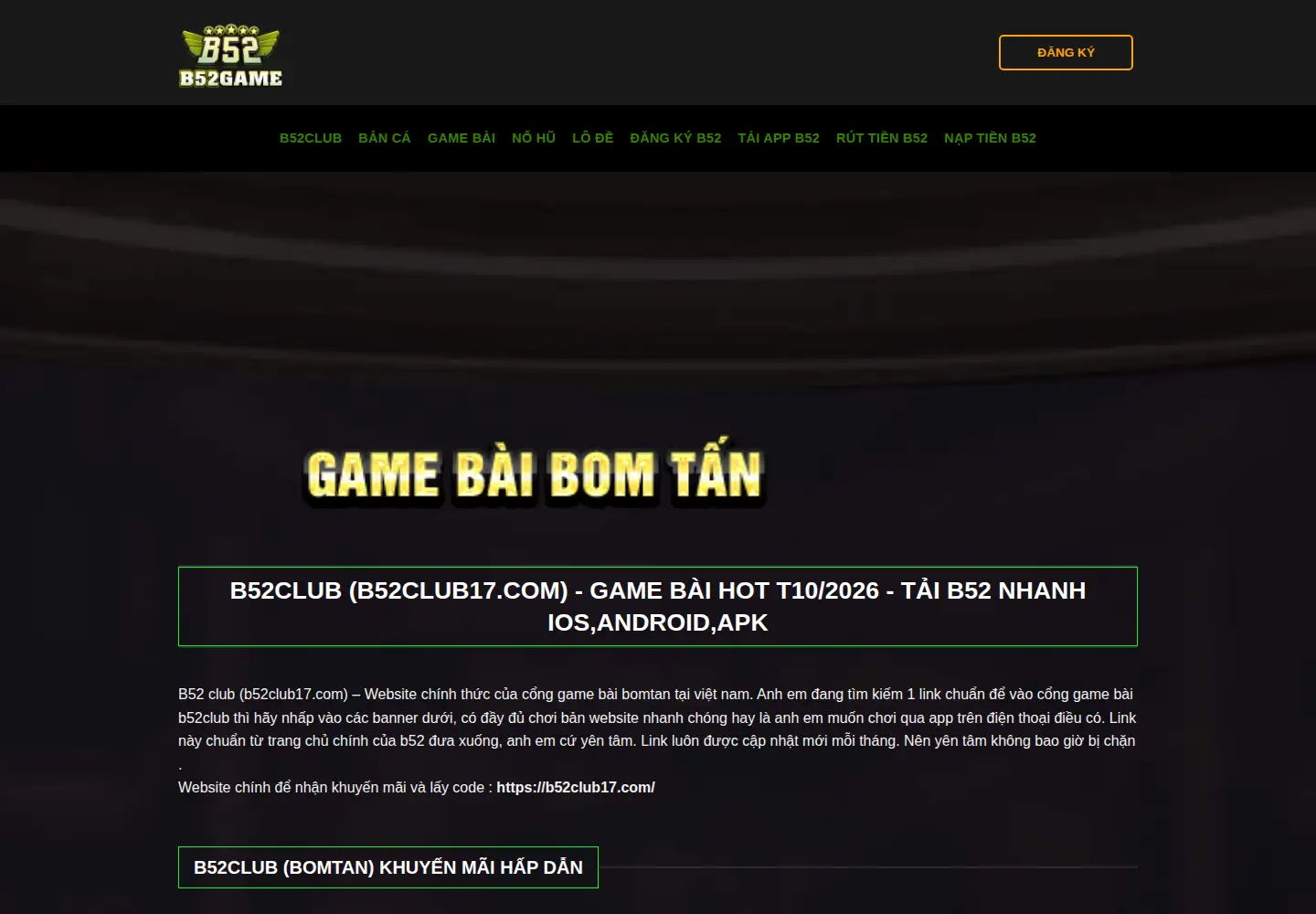 Captured homepage of b52club.immo in the current scan