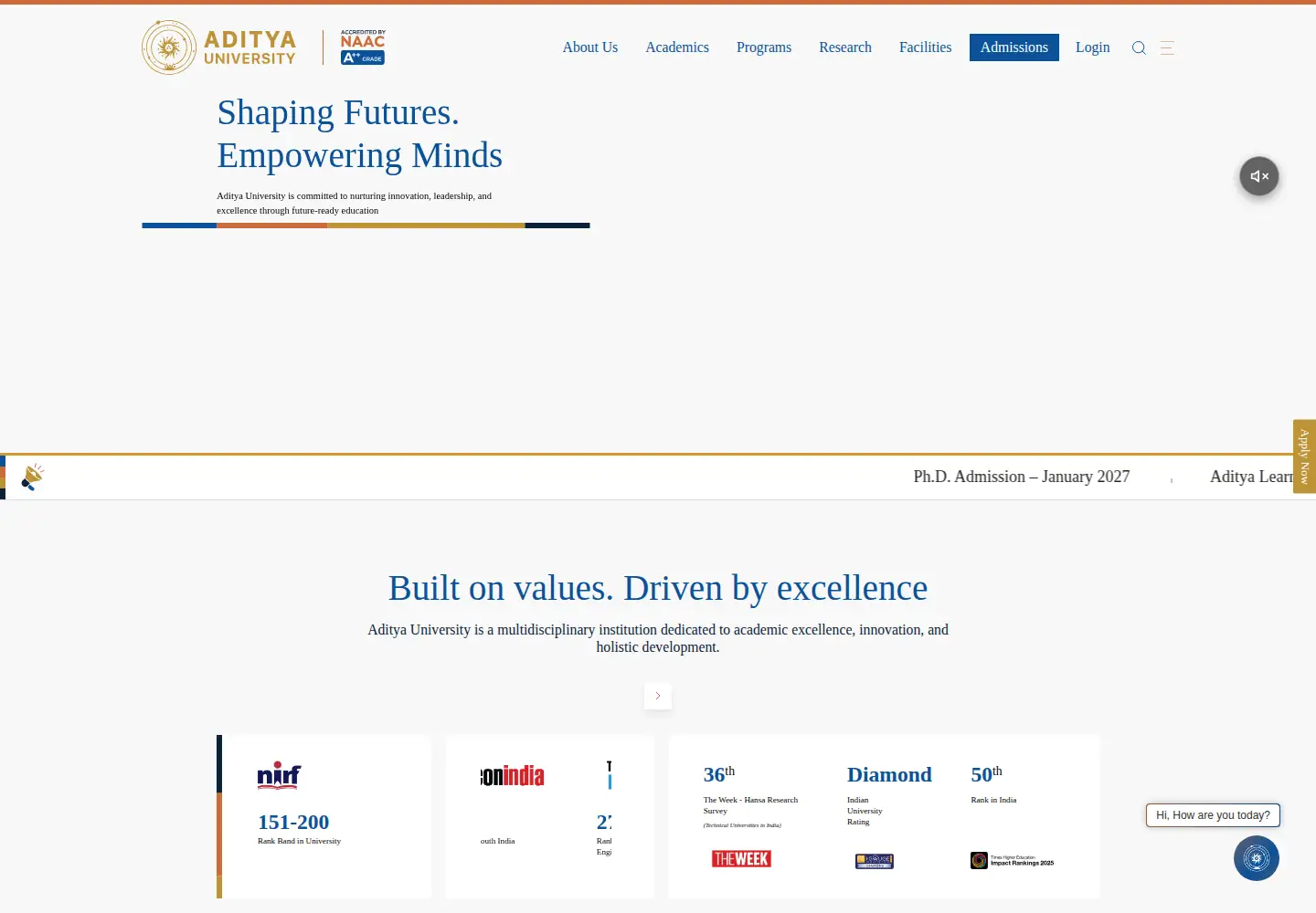 Screenshot of adityauniversity.in
