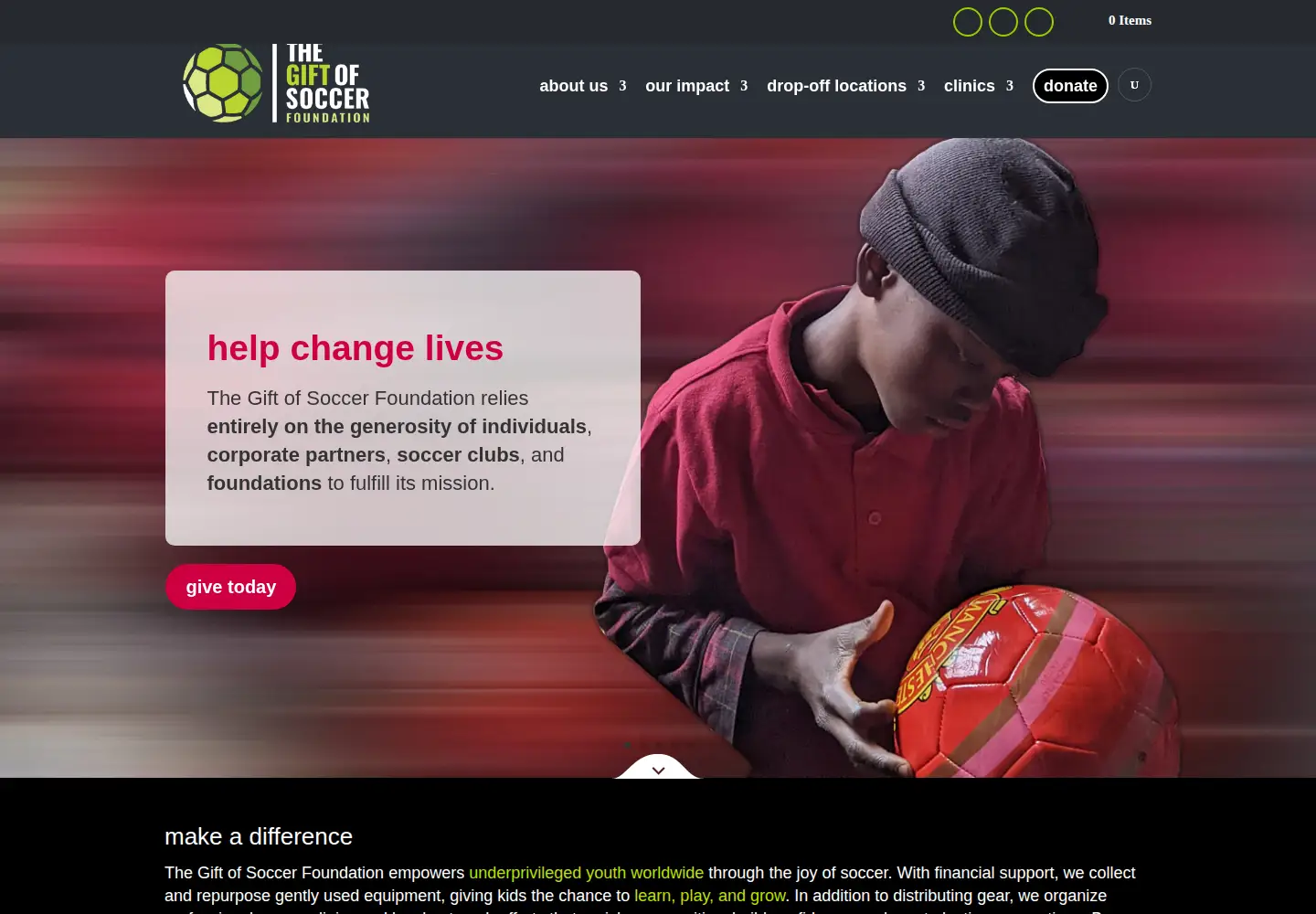 Screenshot of thegiftofsoccer.org