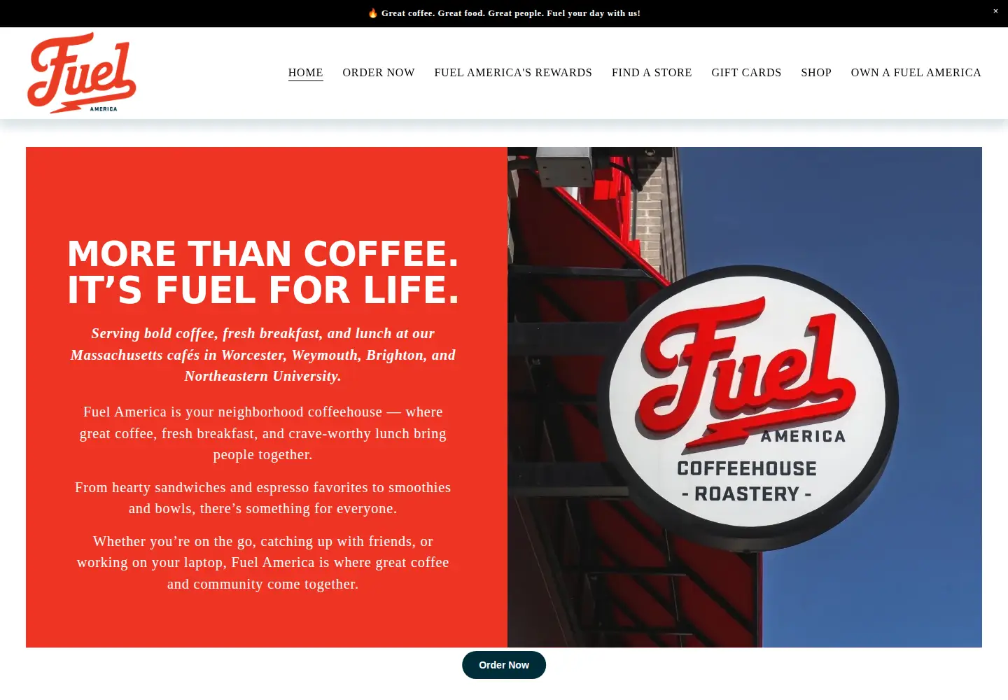Captured homepage of fuelamericacoffee.com in the current scan