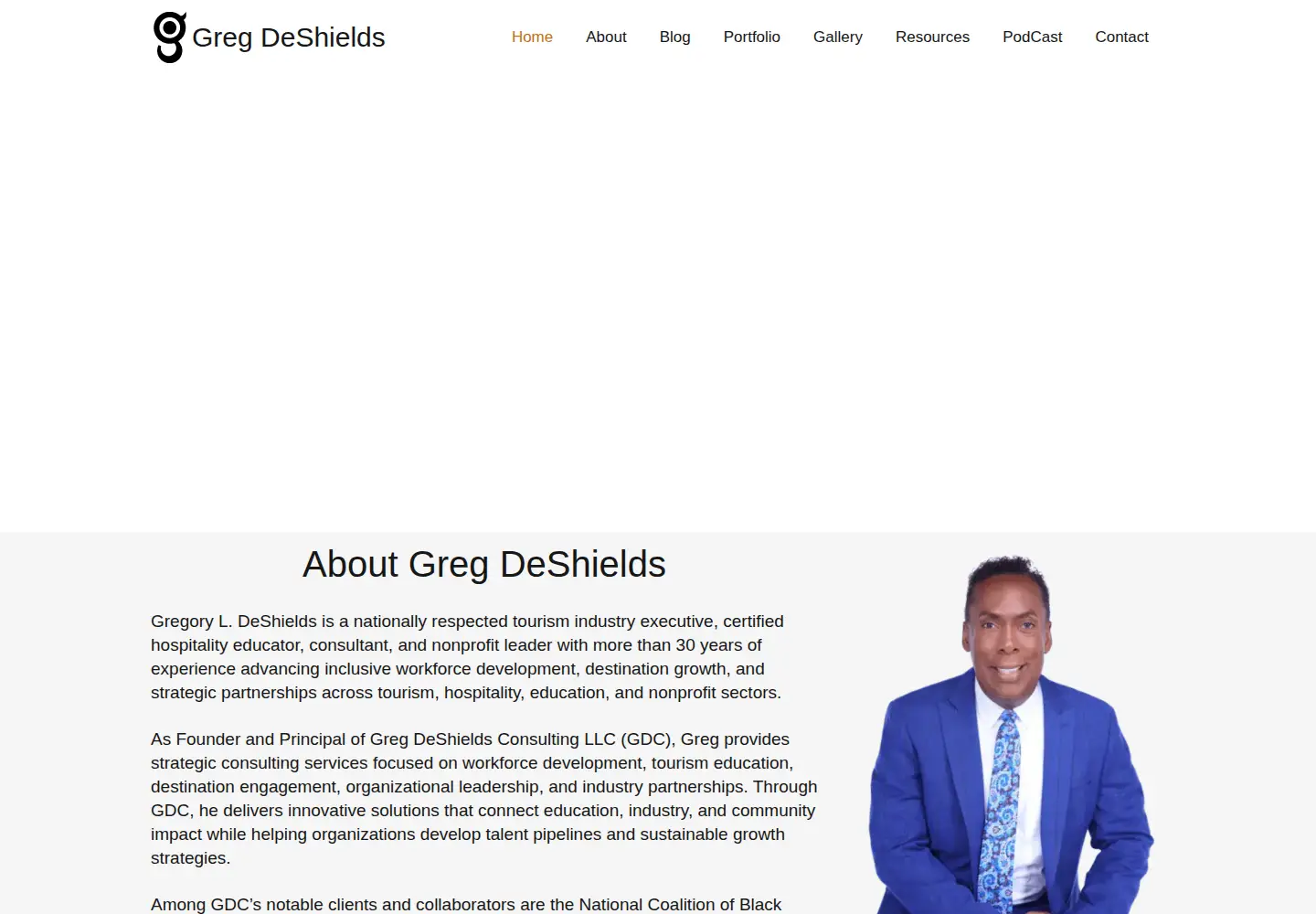 Captured homepage of gregdeshields.co in the current scan