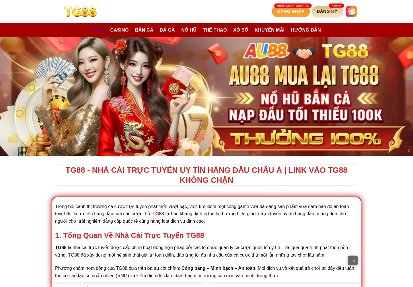 Captured homepage of tg88.review in the current scan