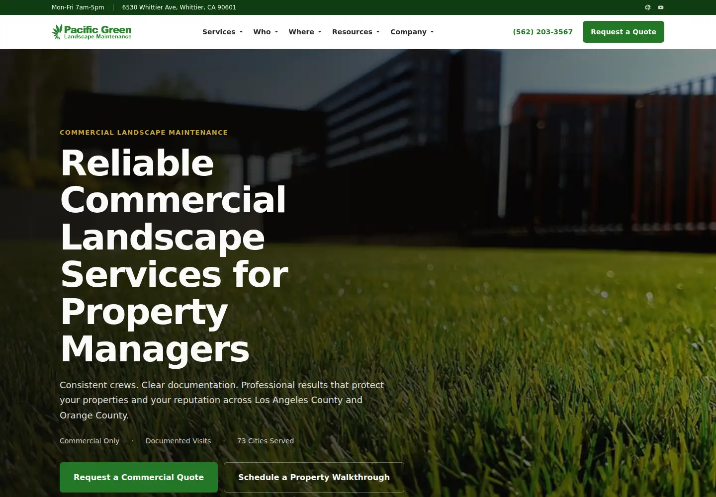 Screenshot of pacificgreenlandscapemaintenance.com