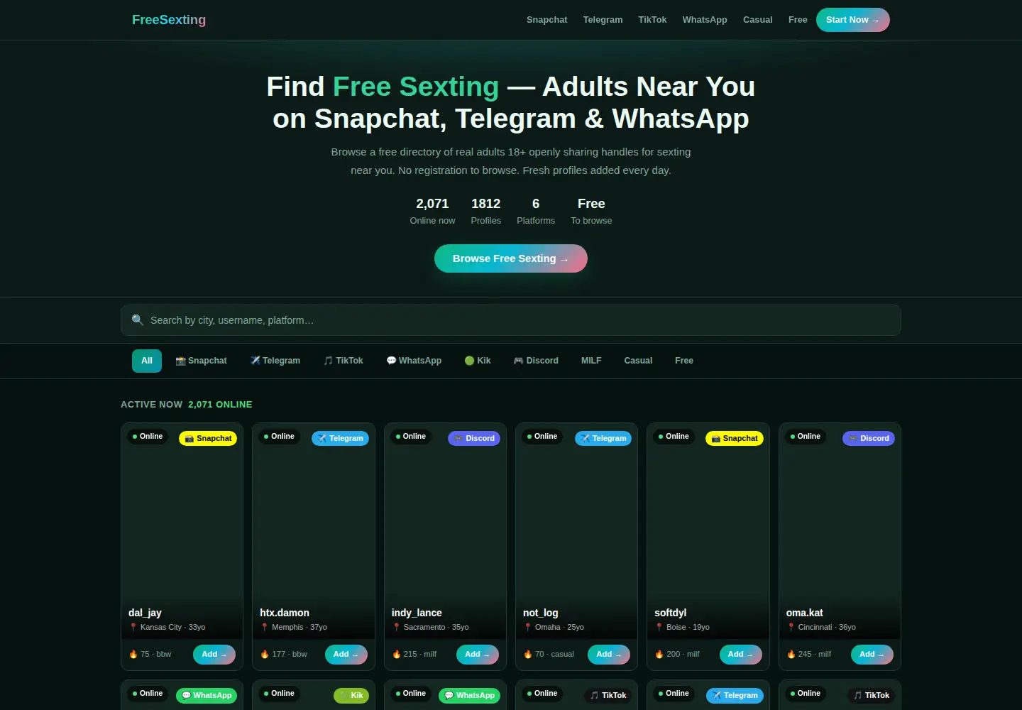 Captured homepage of freesexting.org in the current scan