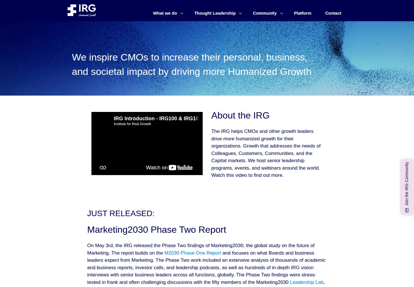 Captured homepage of instituteforrealgrowth.com in the current scan