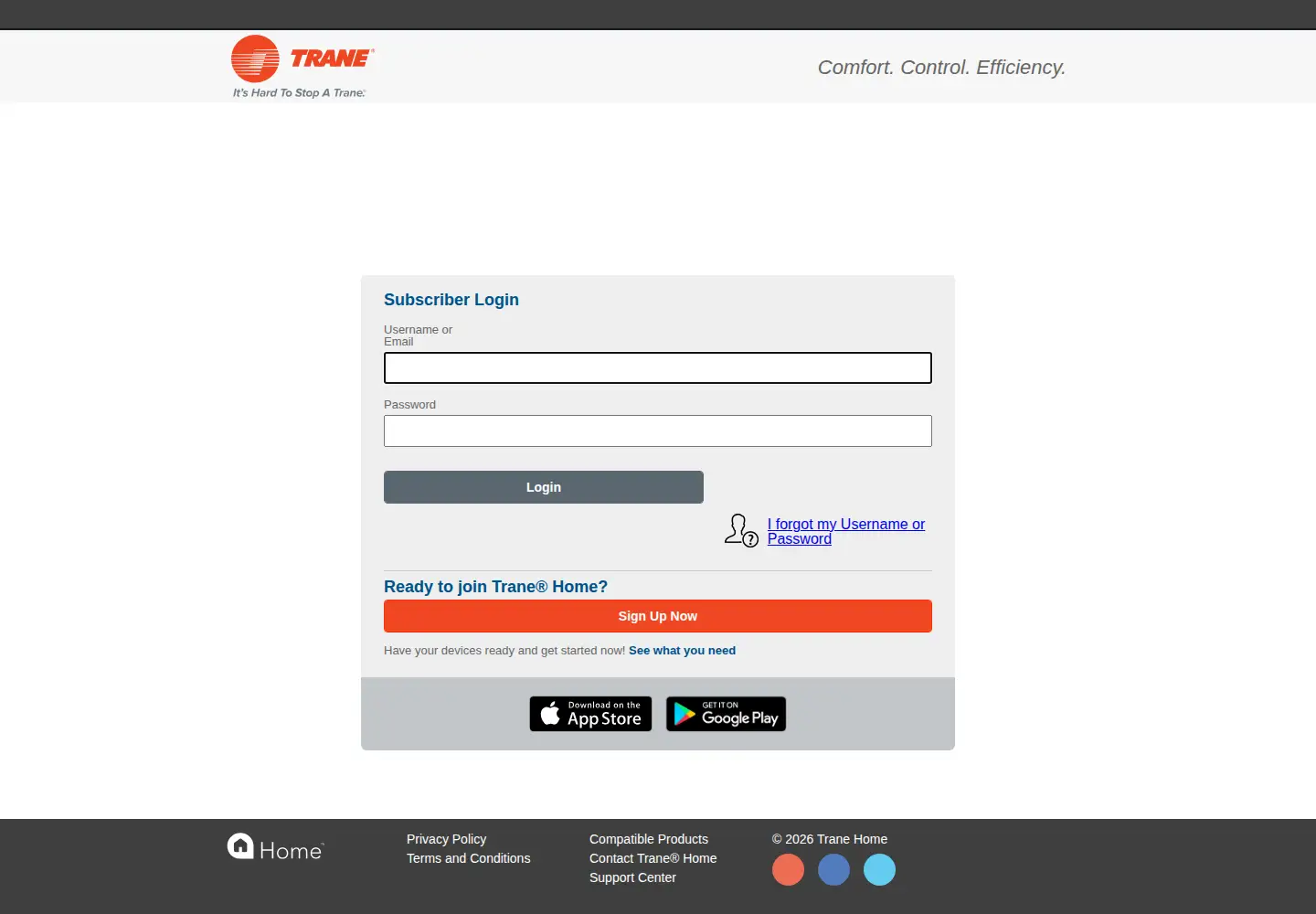 Captured homepage of tranehome.com in the current scan