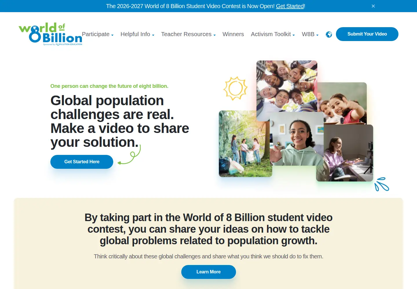 Captured homepage of worldof8billion.org in the current scan