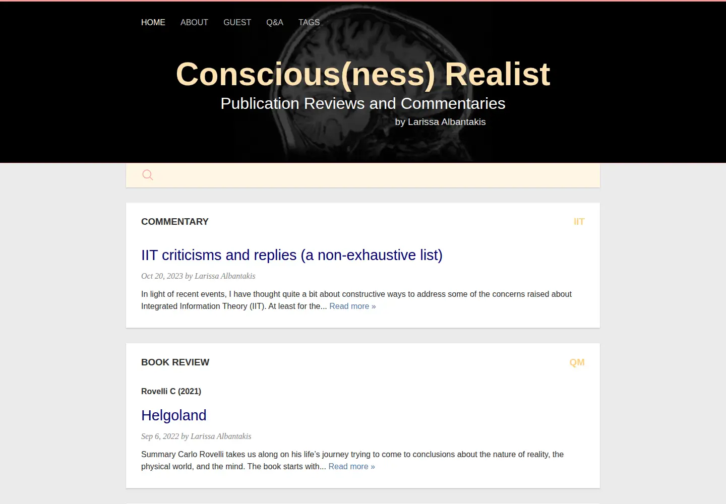 Captured homepage of consciousnessrealist.com in the current scan