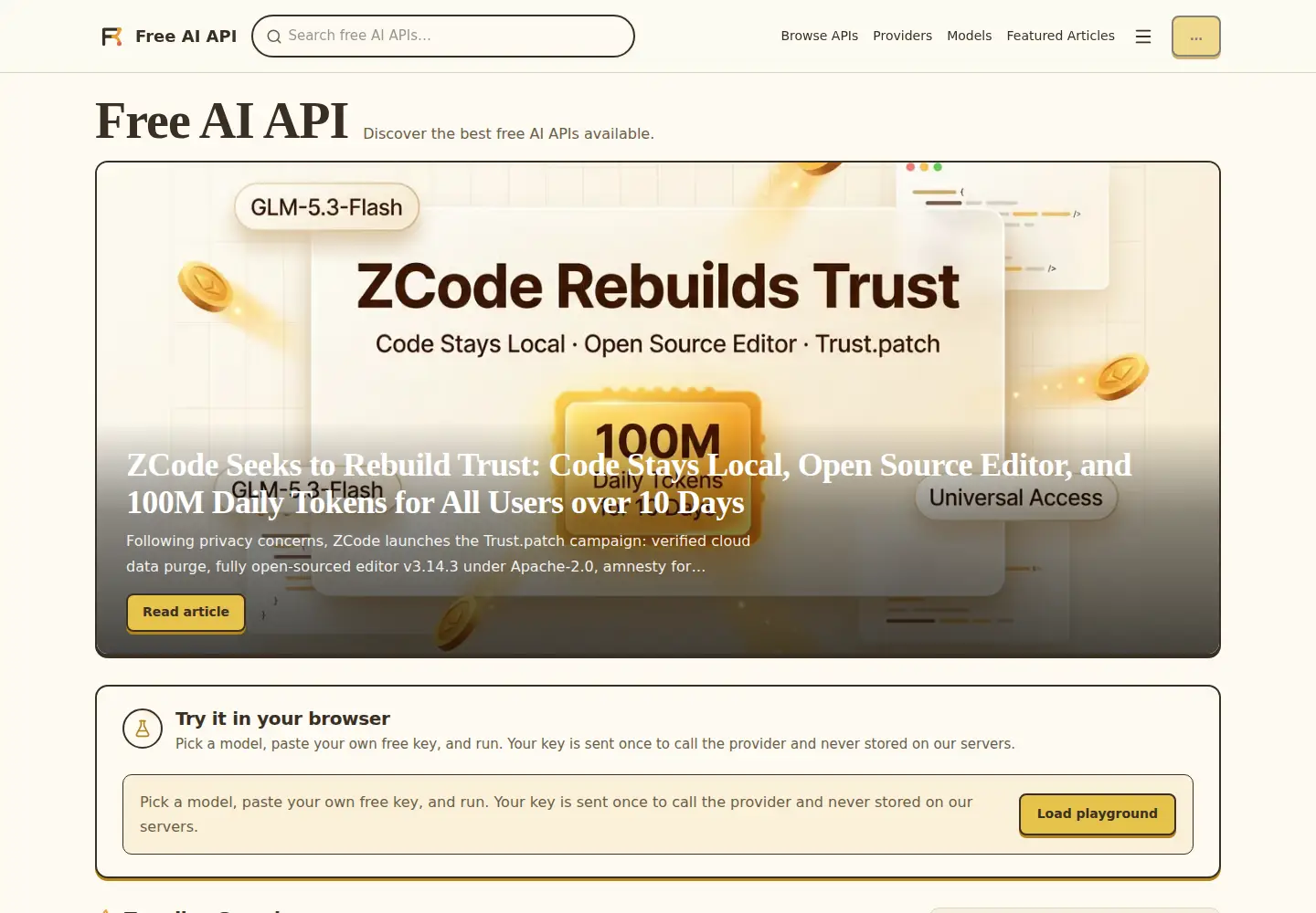 Screenshot of freeaiapi.org
