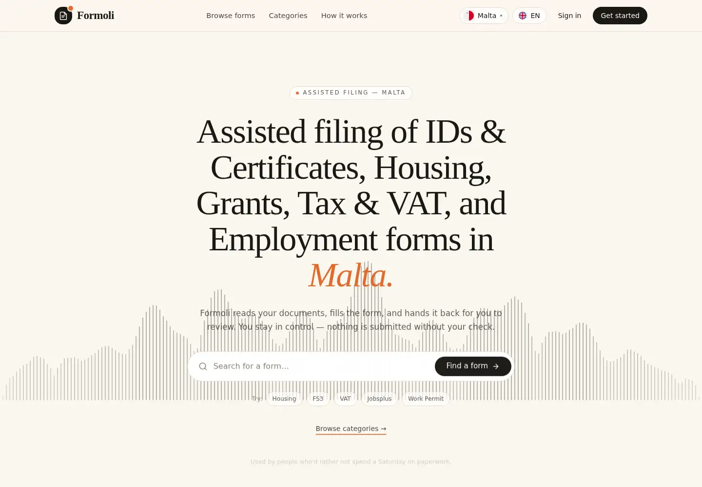 Captured homepage of formoli.com in the current scan