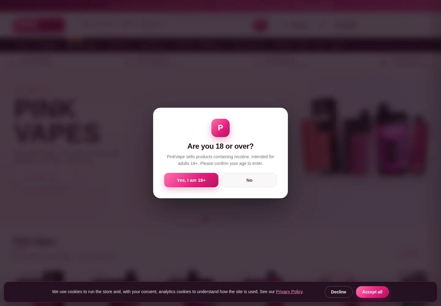 Screenshot of pinkvape.co.uk