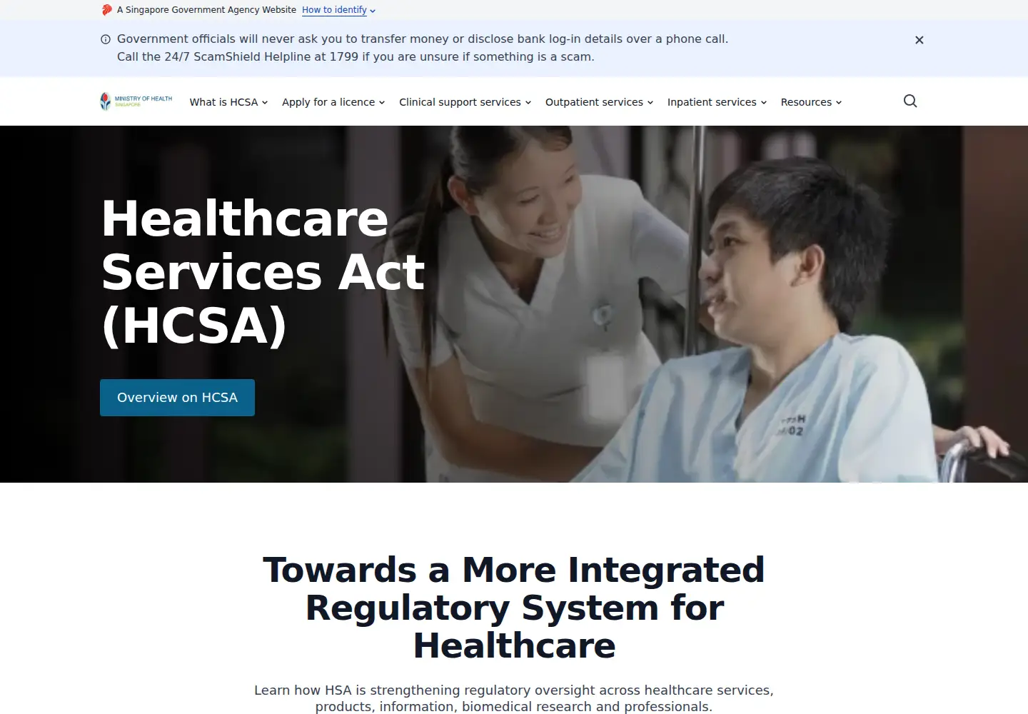 Screenshot of hcsa.gov.sg