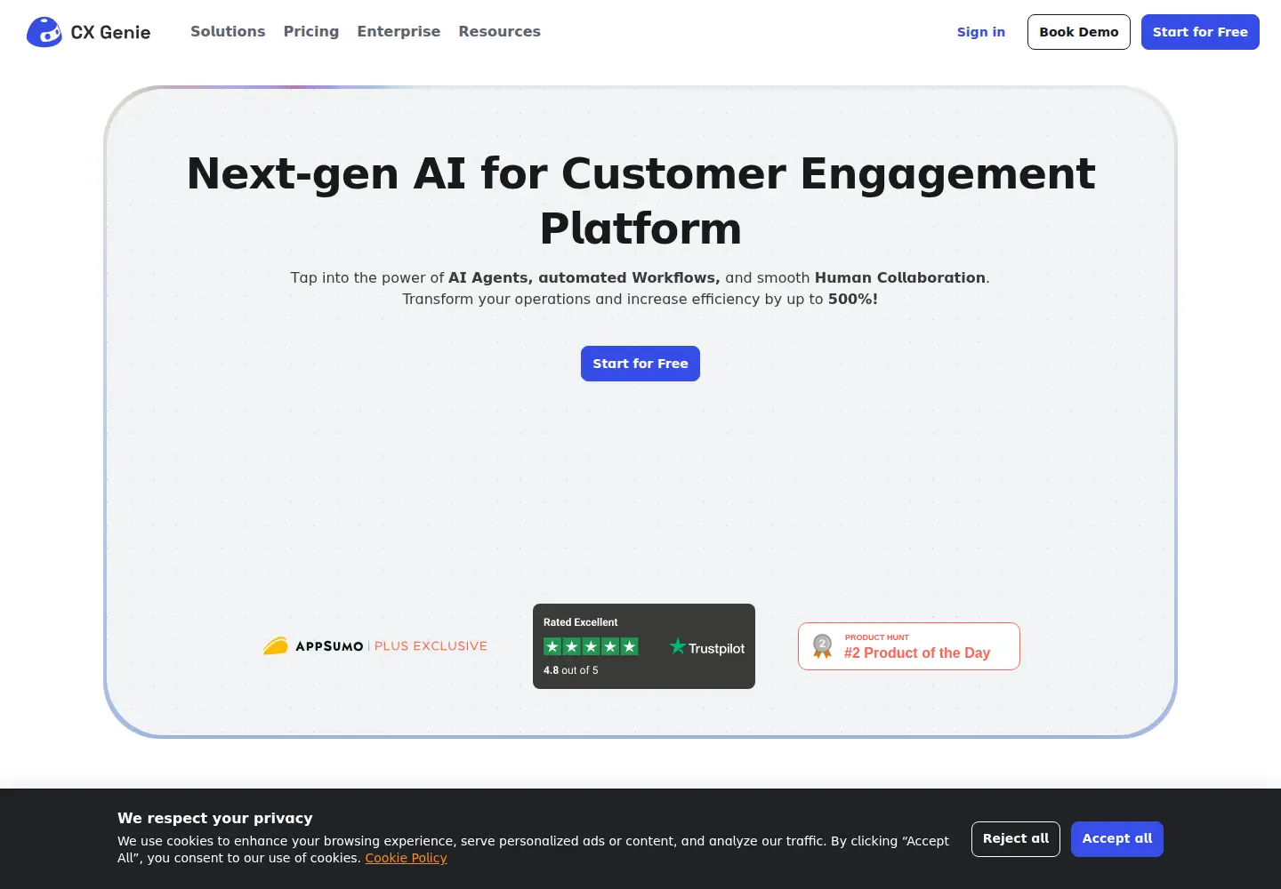 Screenshot of cxgenie.ai