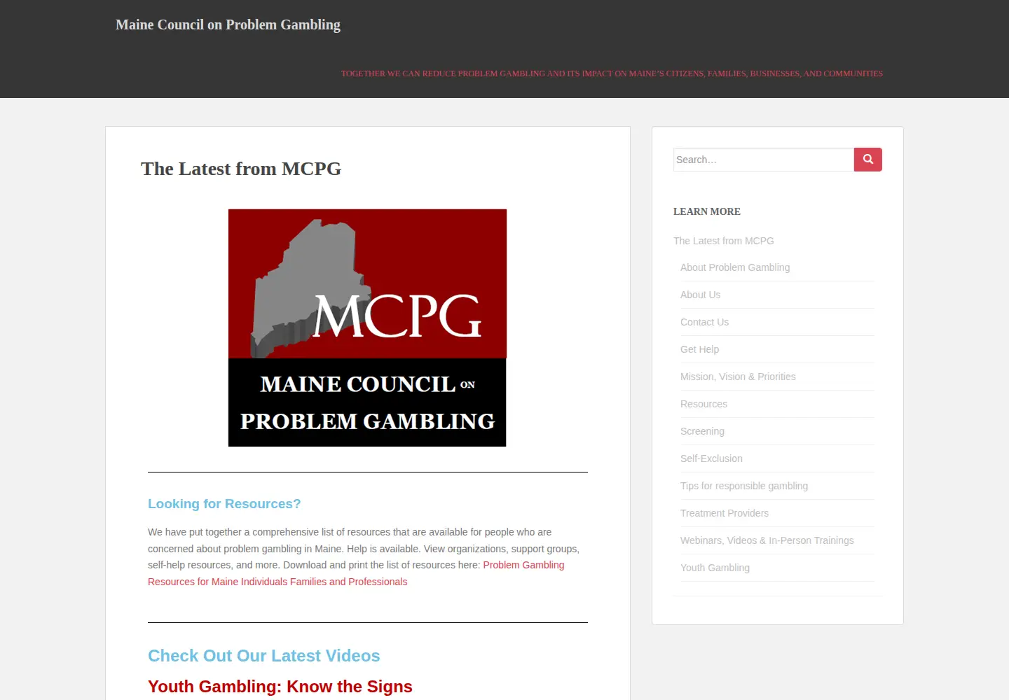Screenshot of maineproblemgambling.org