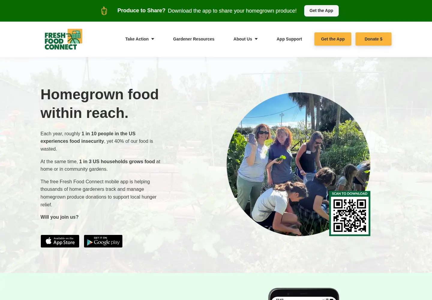 Captured homepage of freshfoodconnect.org in the current scan