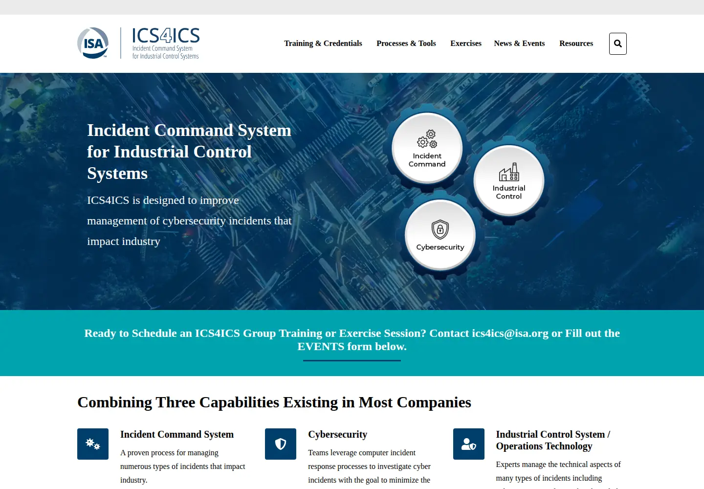 Captured homepage of ics4ics.org in the current scan