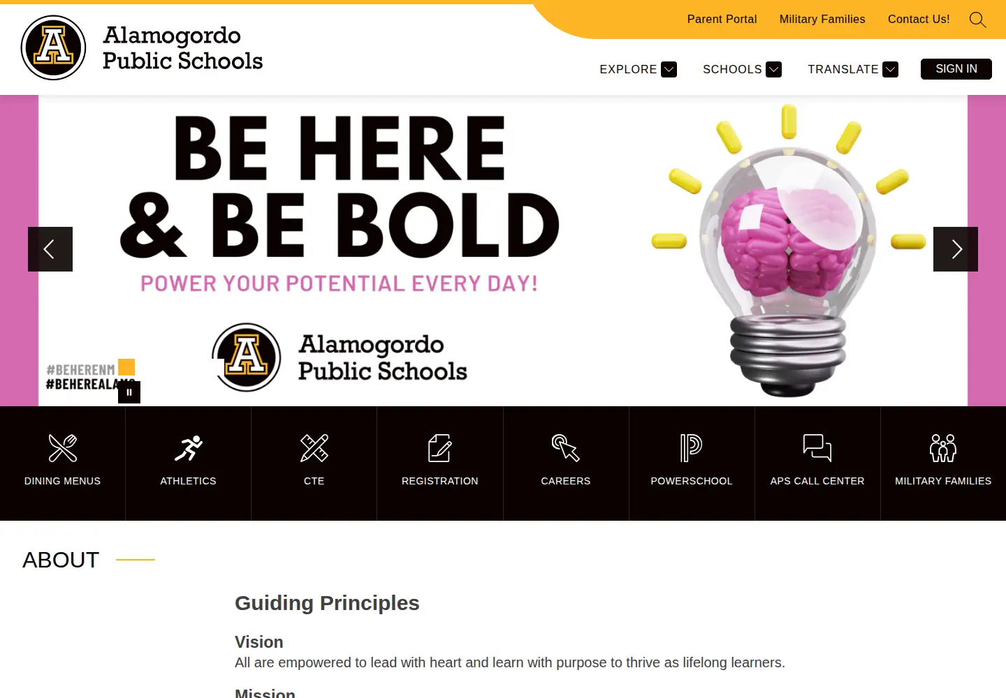 Captured homepage of alamogordoschools.org in the current scan