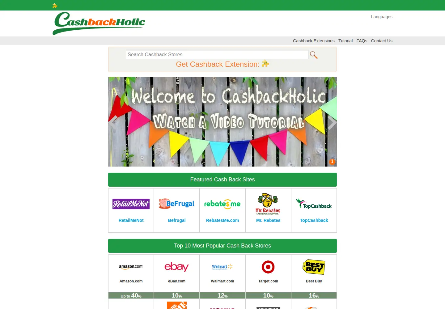 Captured homepage of cashbackholic.com in the current scan