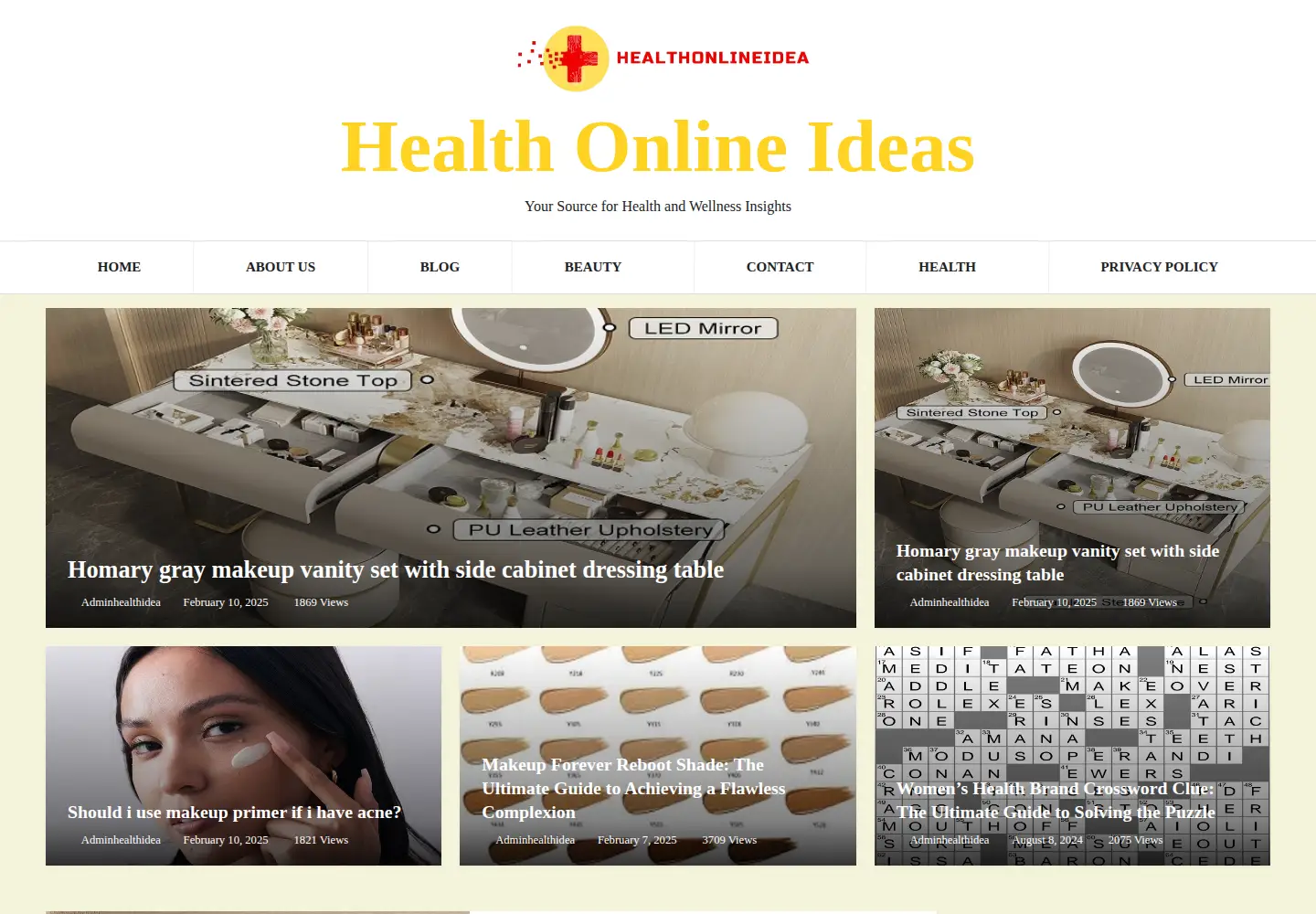 Captured homepage of healthonlineidea.com in the current scan