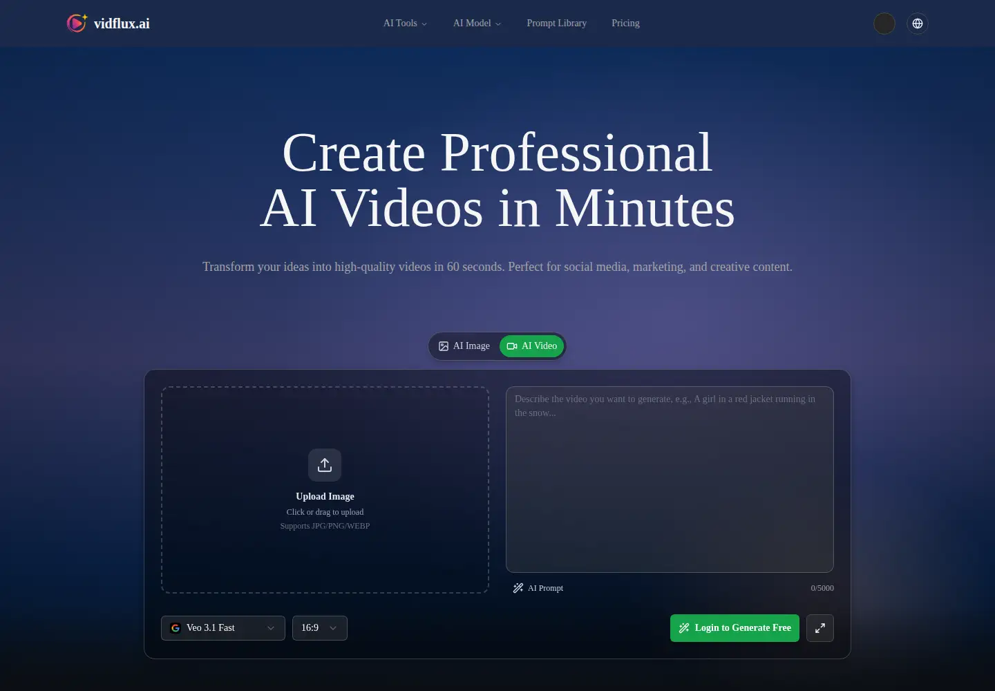 Captured homepage of vidflux.ai in the current scan