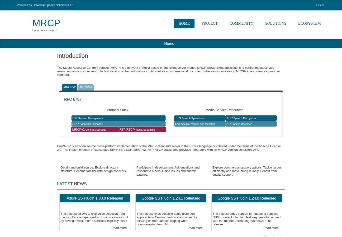 Captured homepage of unimrcp.org in the current scan