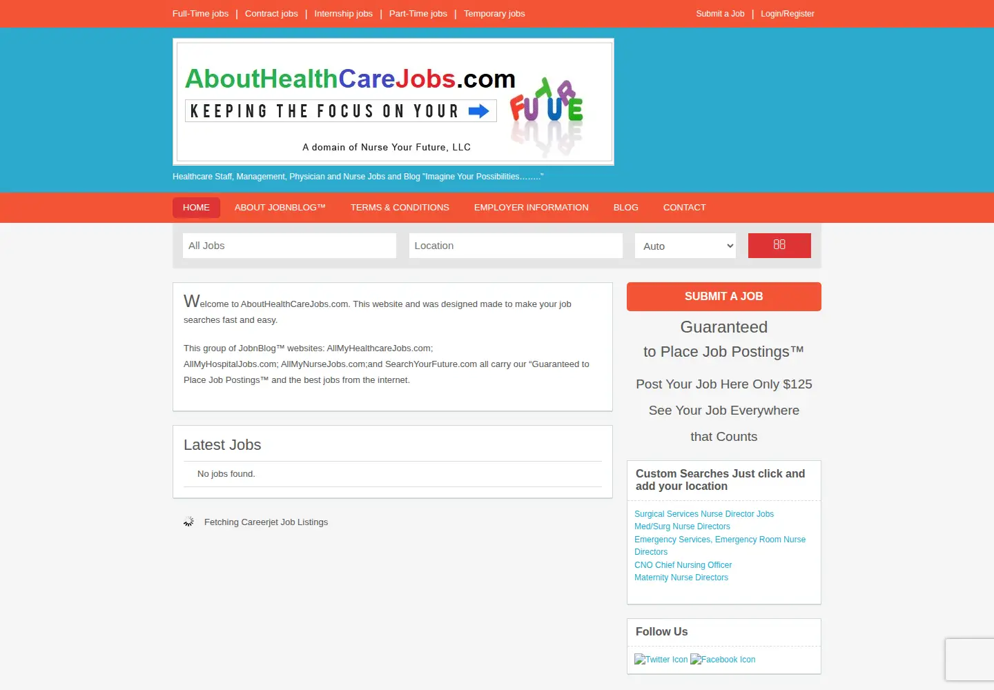 Screenshot of abouthealthcarejobs.com from the current report