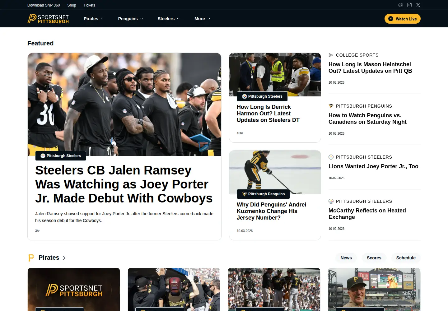 Captured homepage of sportsnetpittsburgh.com in the current scan