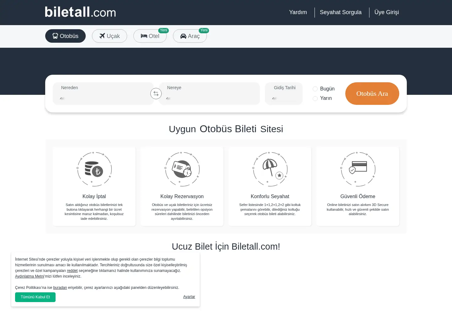 Captured homepage of biletall.com in the current scan