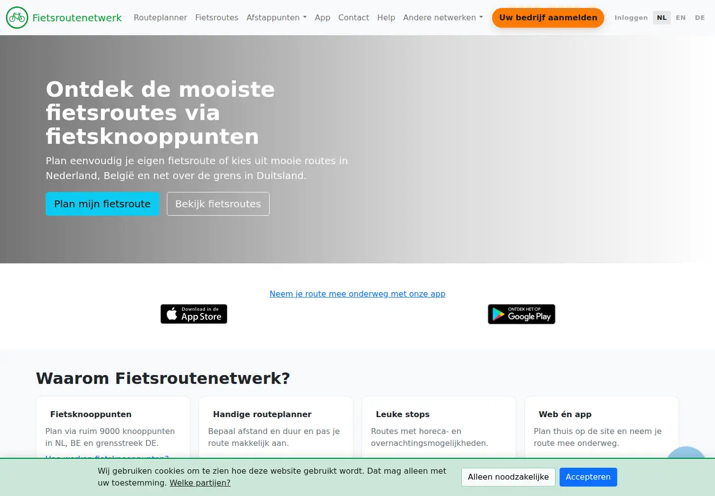 Screenshot of fietsroutenetwerk.nl