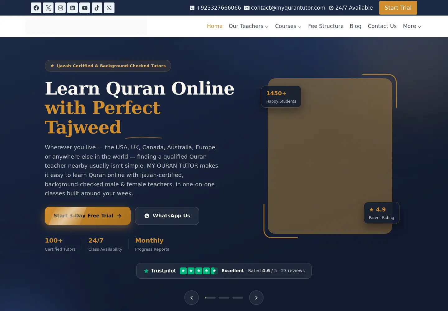 Captured homepage of myqurantutor.com in the current scan