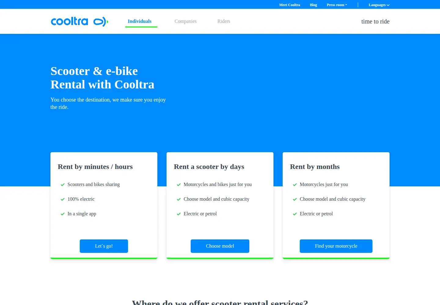 Captured homepage of cooltra.com in the current scan