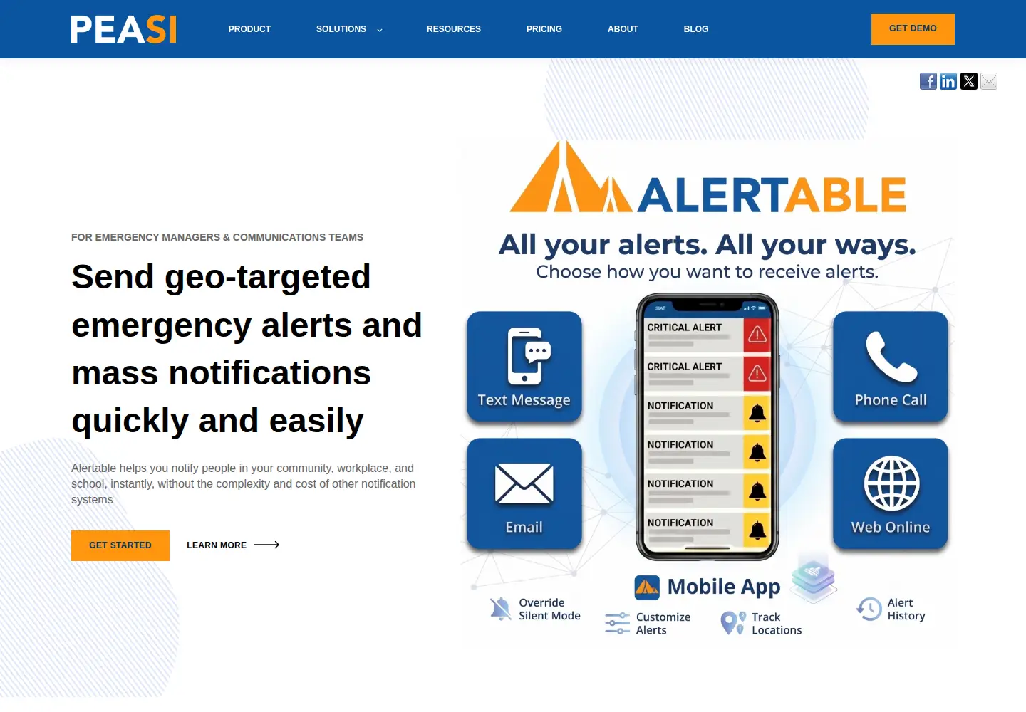 Screenshot of peasi.com