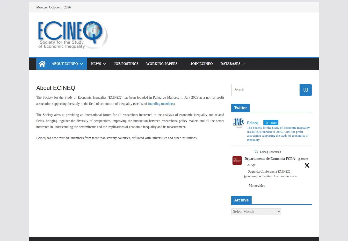 Captured homepage of ecineq.org in the current scan