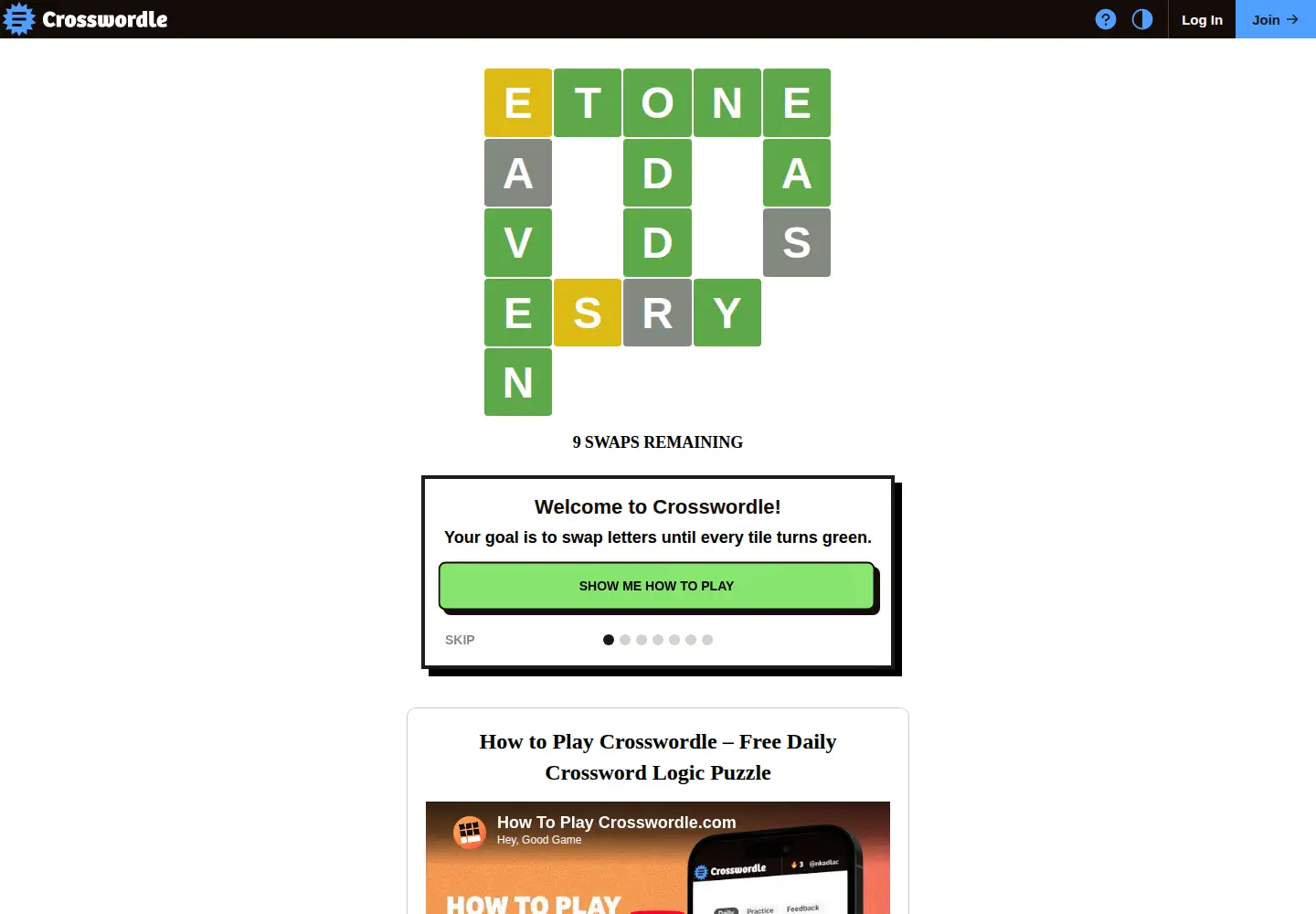 Screenshot of crosswordle.com