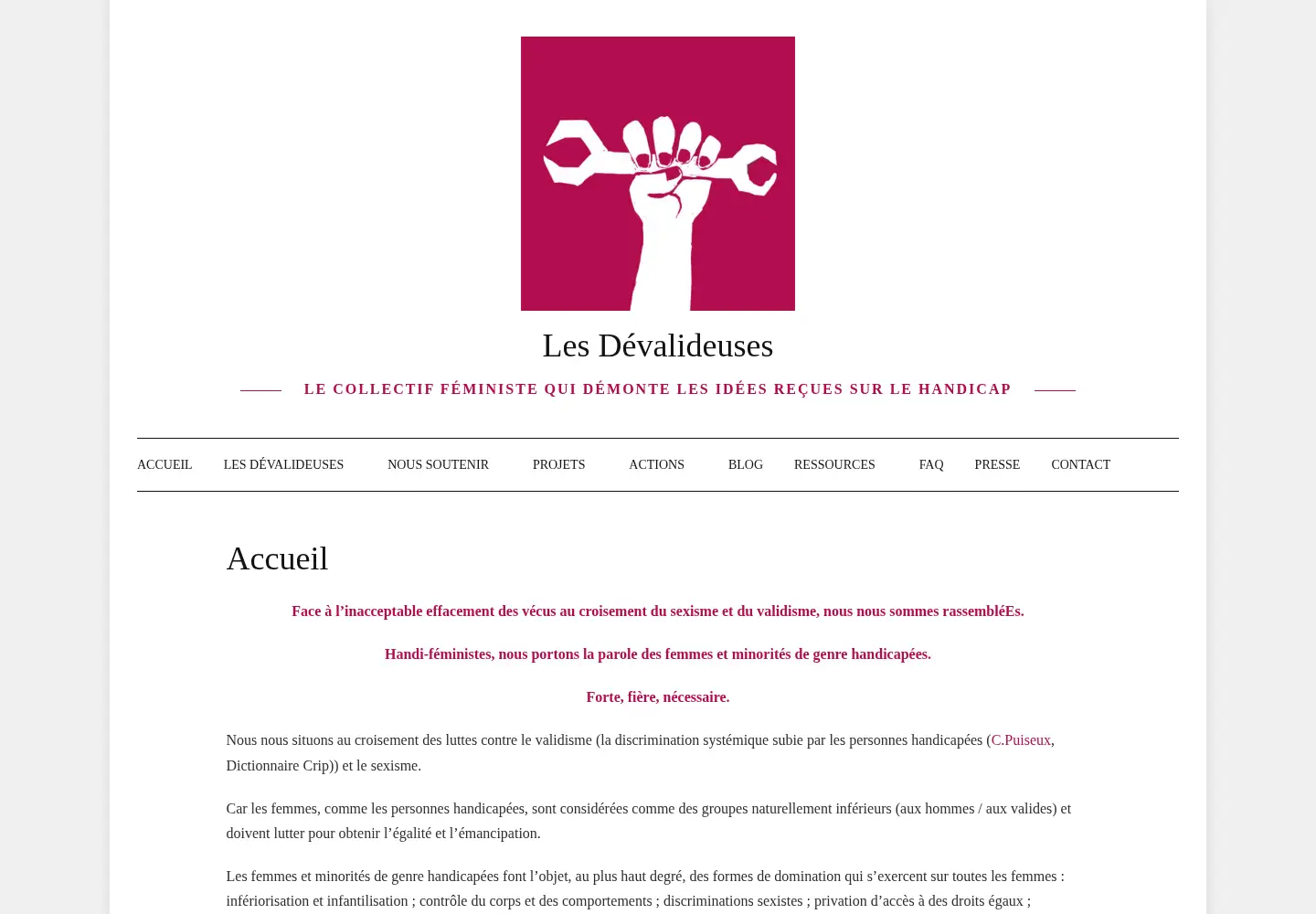 Captured homepage of lesdevalideuses.org in the current scan