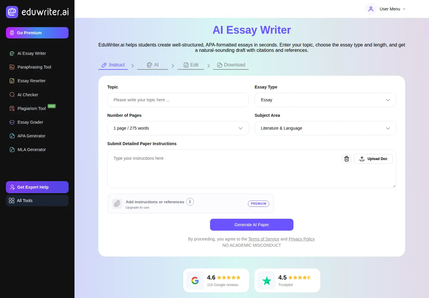 Screenshot of eduwriter.ai