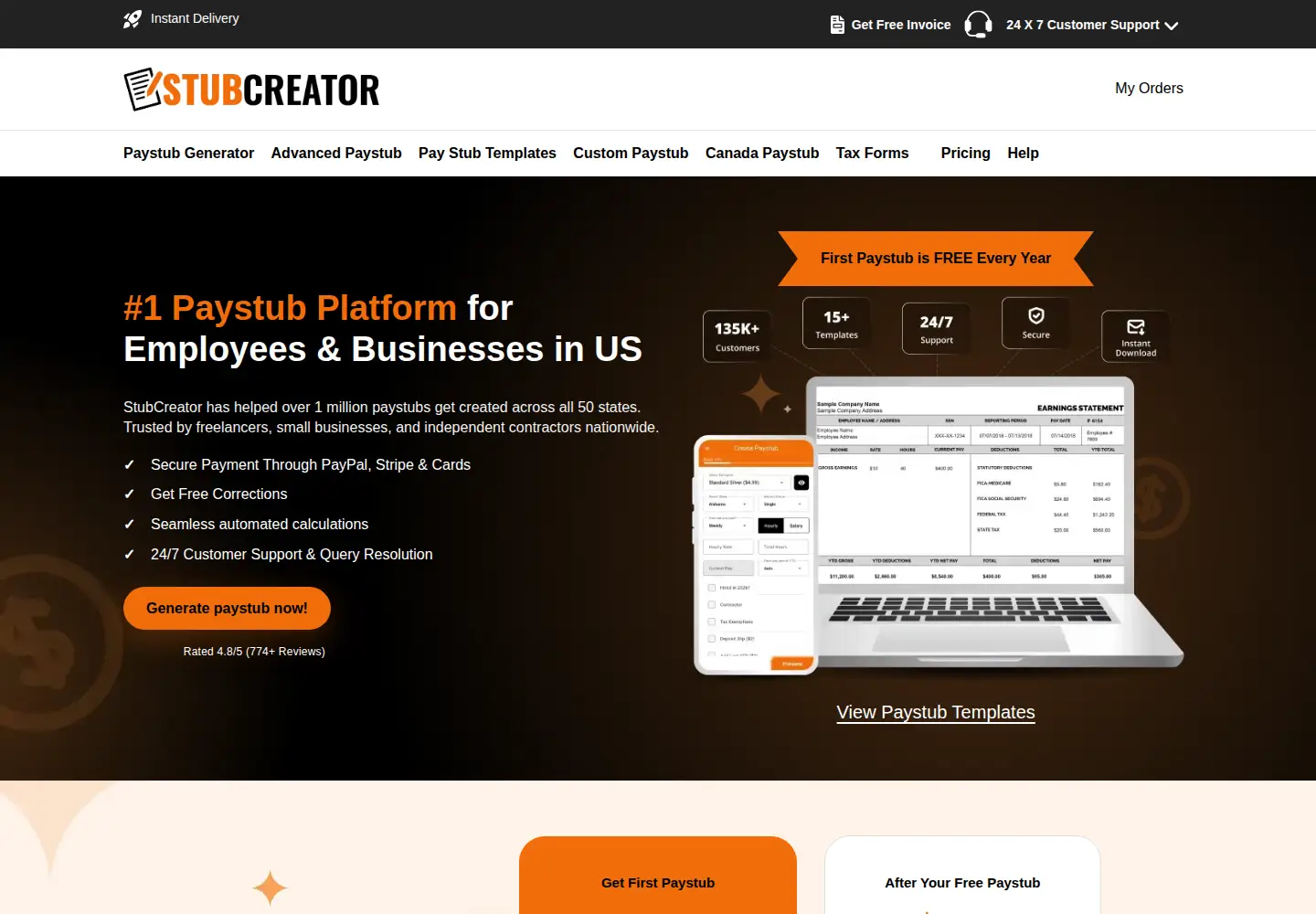 Captured homepage of stubcreator.com in the current scan