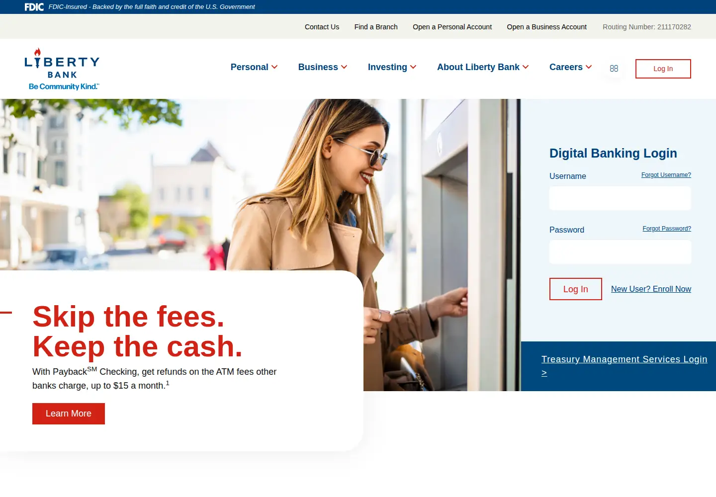 Captured homepage of liberty-bank.com in the current scan