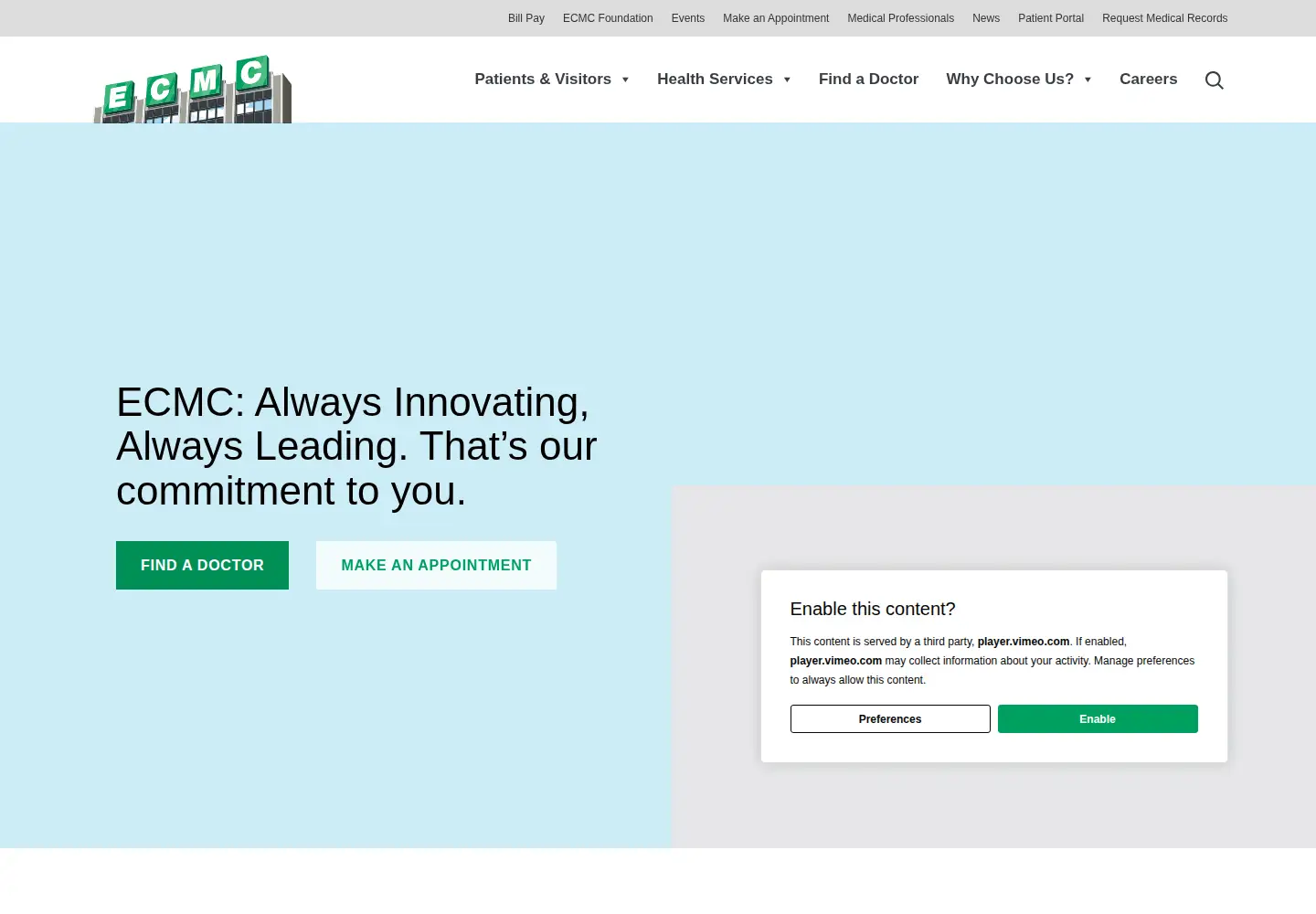 Captured homepage of ecmc.edu in the current scan