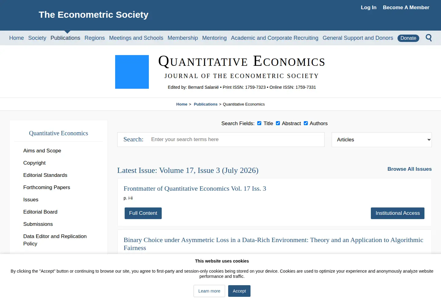 Screenshot of qeconomics.org