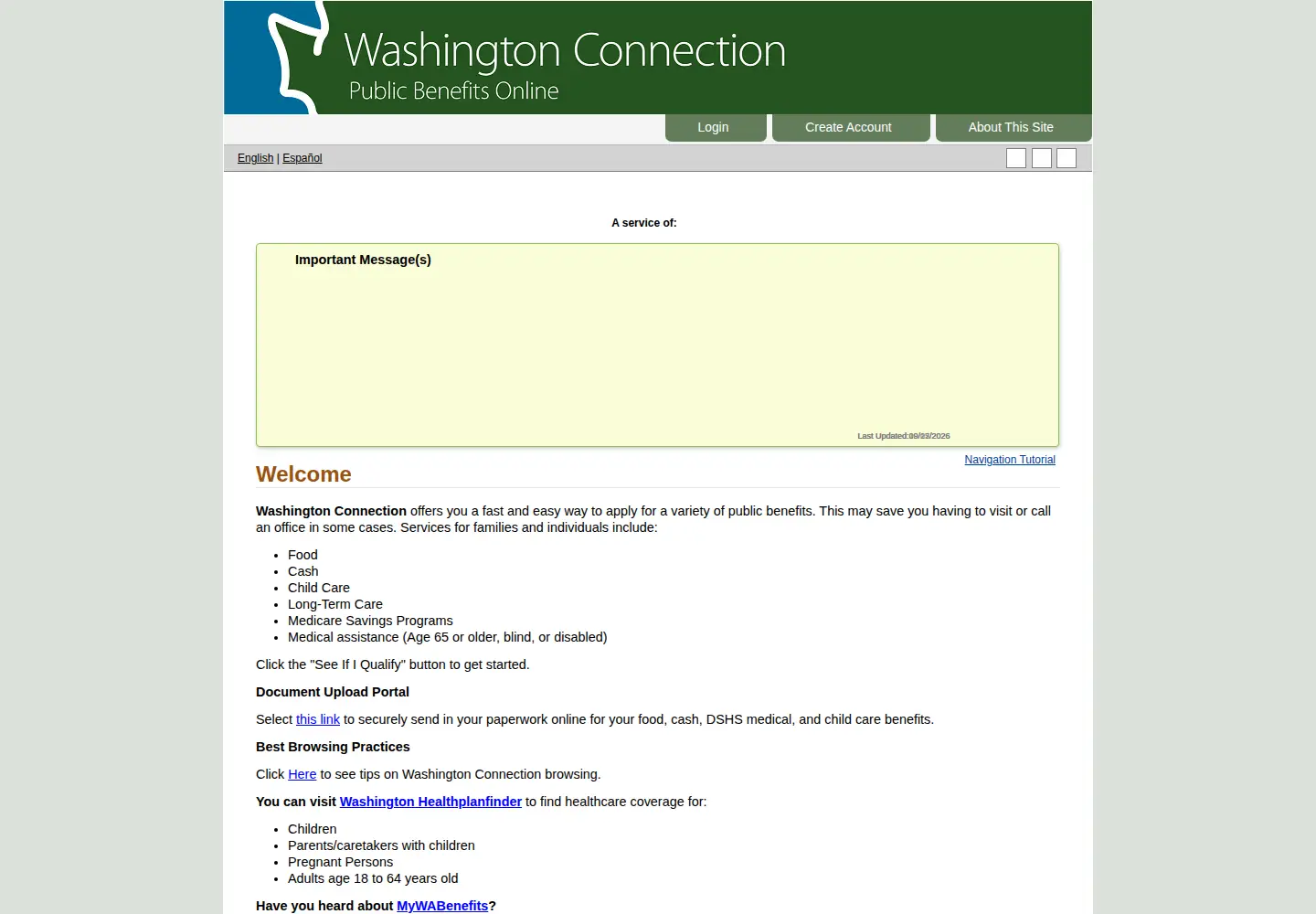 Captured homepage of washingtonconnection.org in the current scan