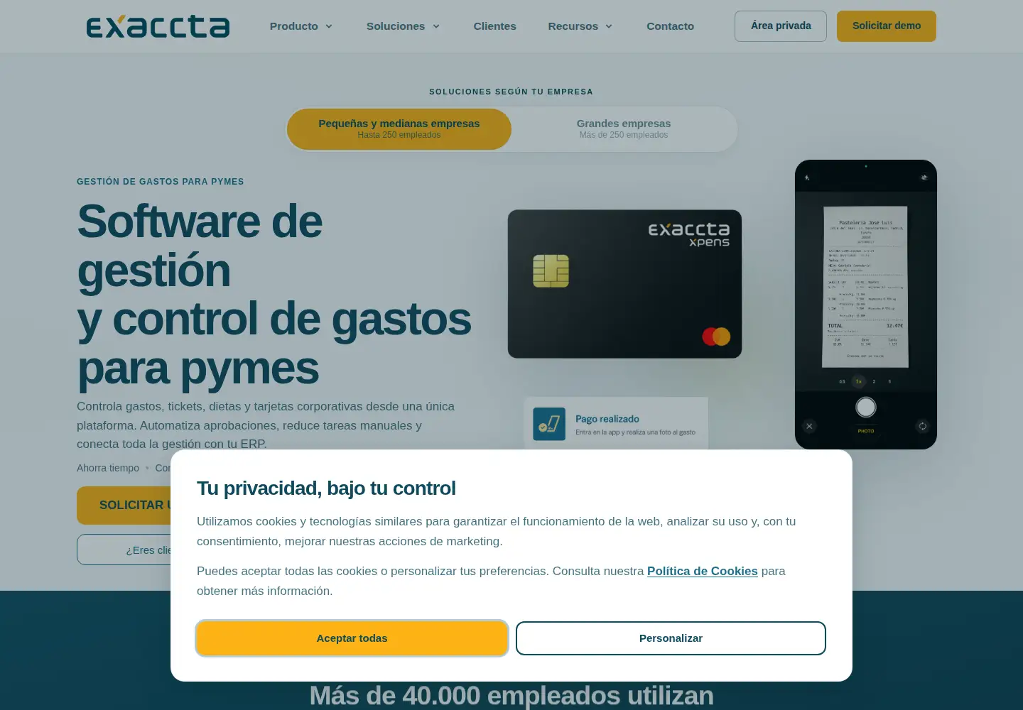 Captured homepage of exaccta.com in the current scan
