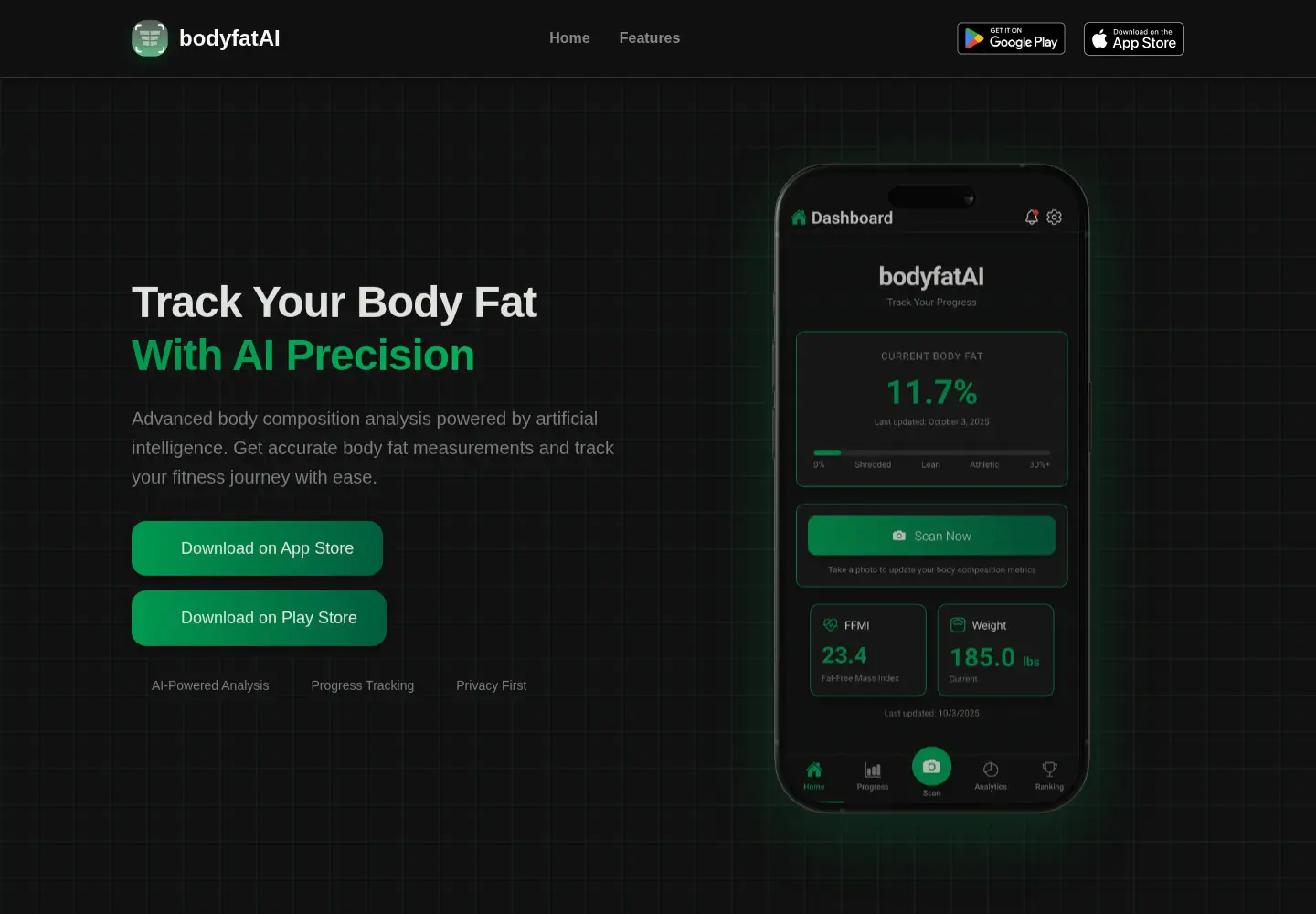 Captured homepage of bodyfatai.app in the current scan