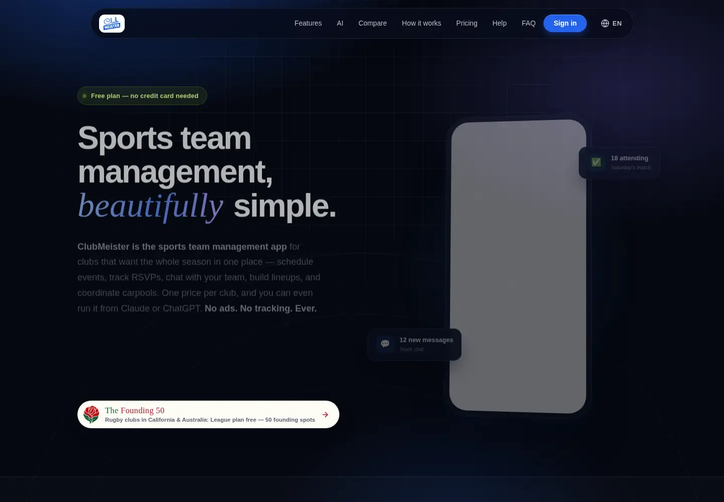 Screenshot of clubmeister.app