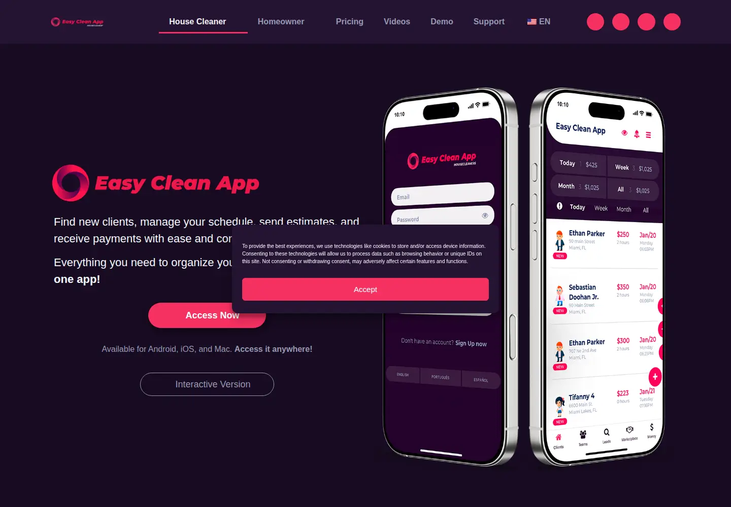 Screenshot of easyclean.app